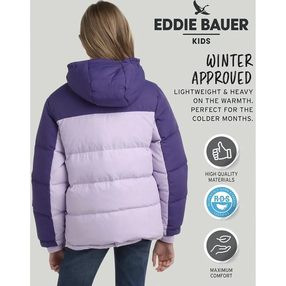 Eddie Bauer Kids Classic Down Puffer Jacket Pastel Lilac‎ Medium Outerwear NEW